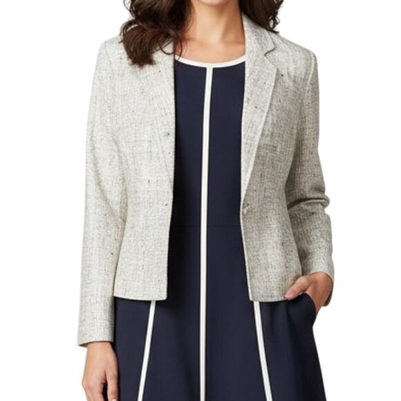 Clare Joseph Vintage Blue White Matka Silk Blazer Jacket Womens 6 - Picture 1 of 12
